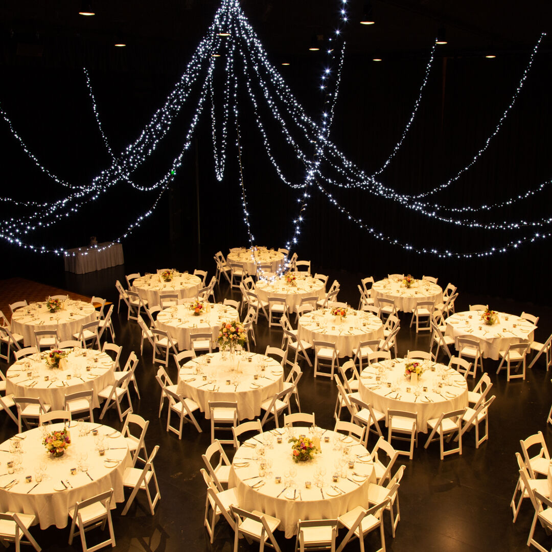 Fairylights hanging above tables