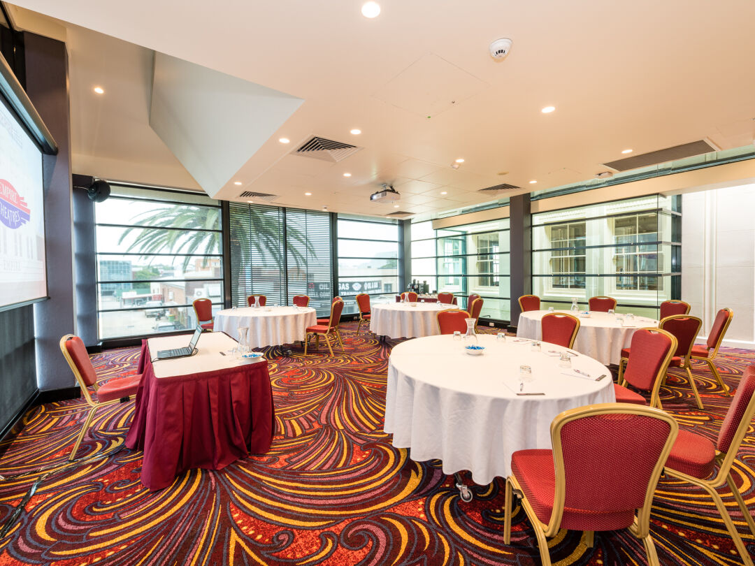 Supper Room Set up with round tables 