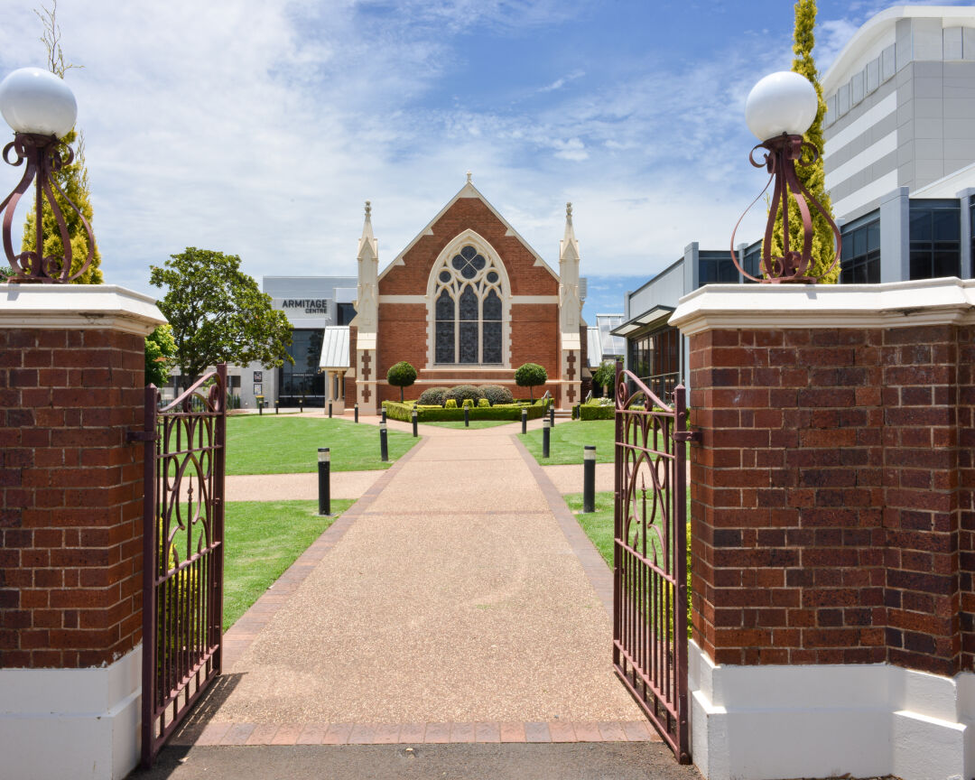 View of Church Theatre through front gates