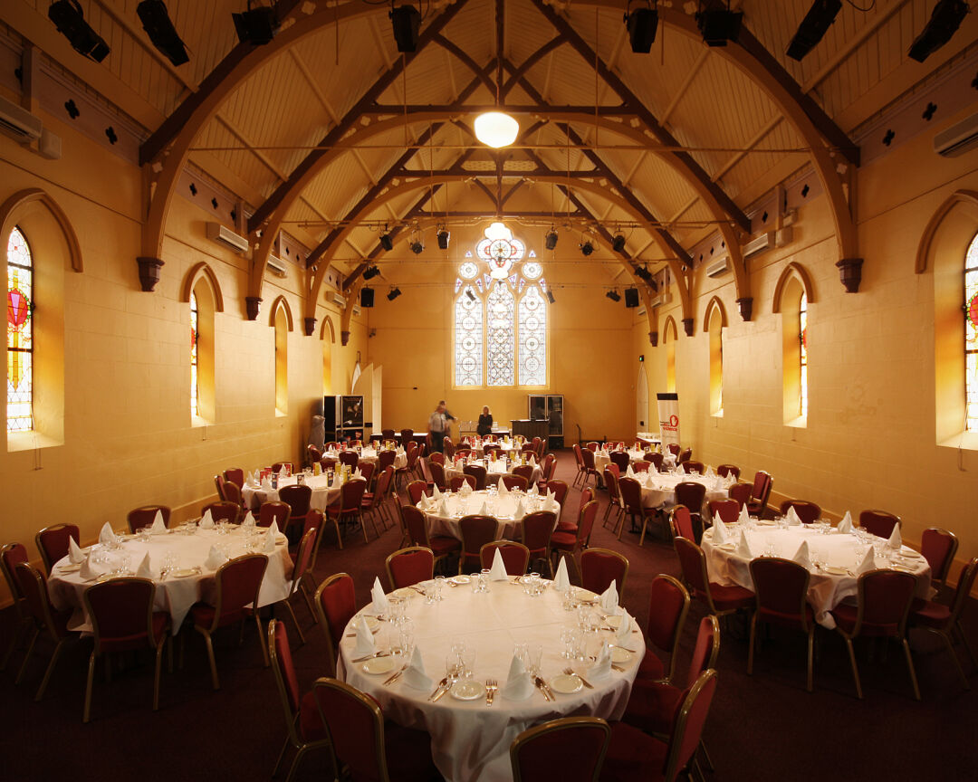 Empire Church Theatre set up with round tables